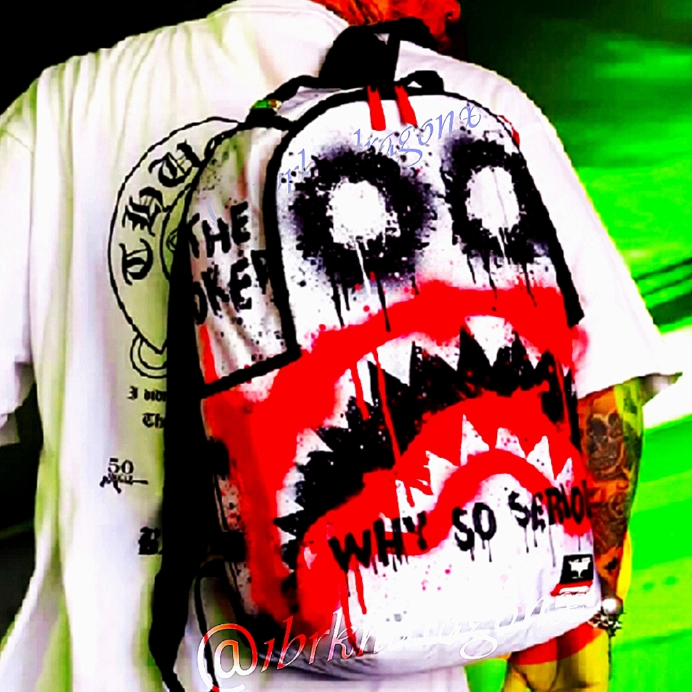 1 lft Sprayground THE JOKER BATMAN Why So Serious?Graffiti Street Backpack NWT - Picture 10 of 10